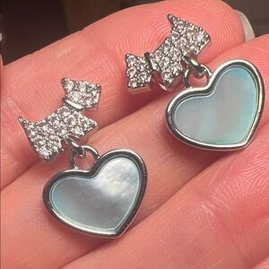 Silver Heart Drop Earrings with Crystal Scottie Dog Accent